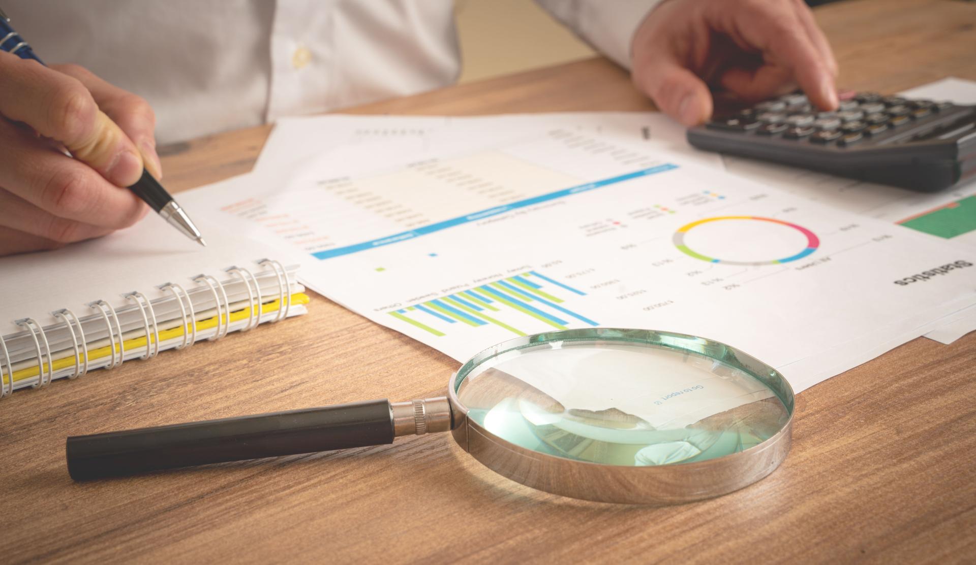 Business accounting concept, Business man using calculator stock photo